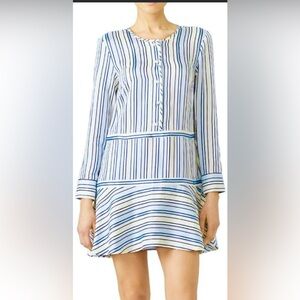 Alexis Nicholina Mini Dress Modest with Ruffles & Stripes in blue & white Size S